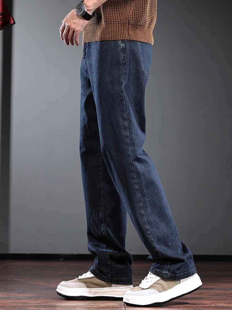 Blue Baggy Jeans Men Casual Solid Color Straight Pants Korean Style Clothing Streetwear Loose Denim Trousers