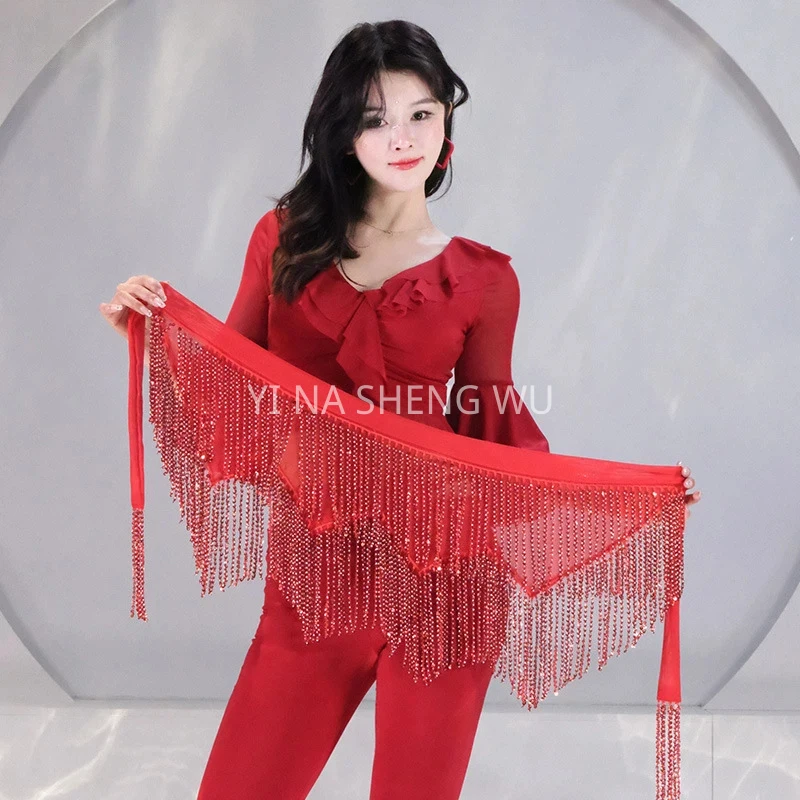 

Belly dance new waist chain sequined fringed hip scarf oriental dance practice clothes waist chain performance waist scarf