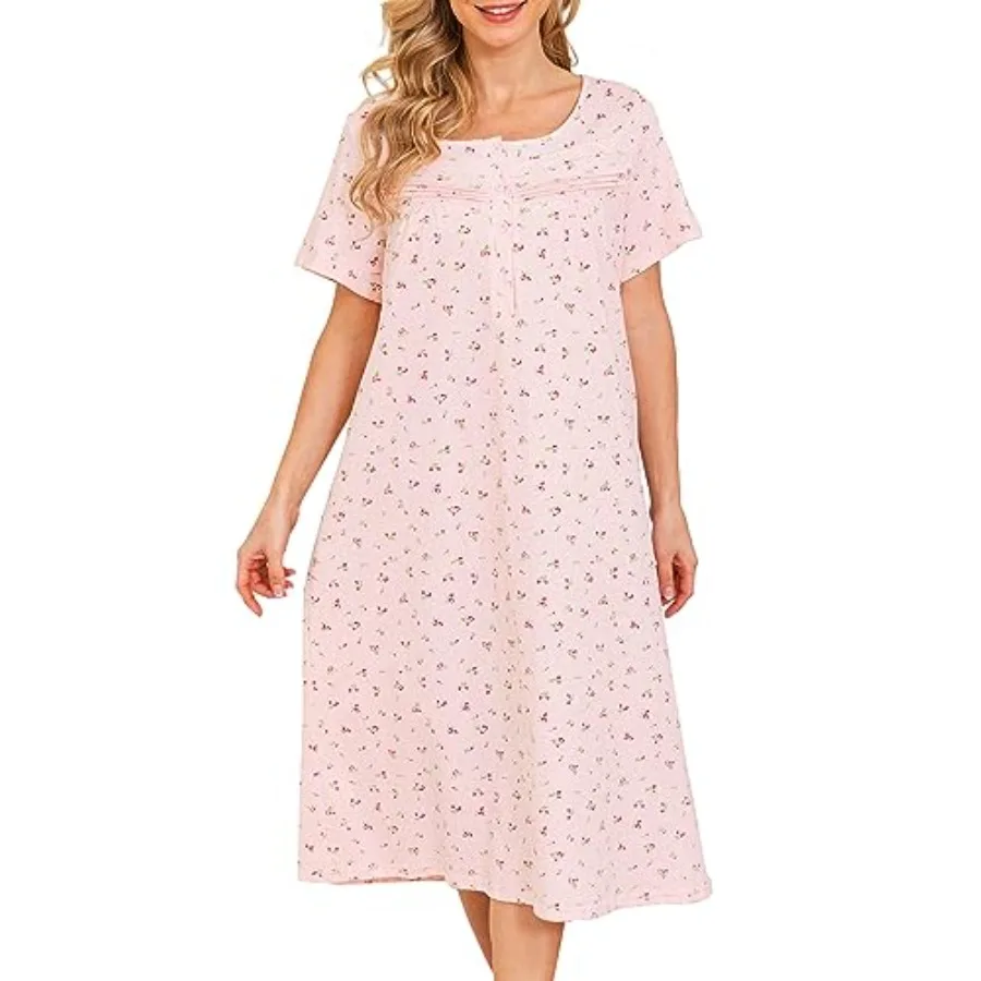

Bloggerlove Nightgowns for Women Soft 100% Cotton House Dress Short/Long Sleeve Night Gowns Comfy Sleepwear S-3XL