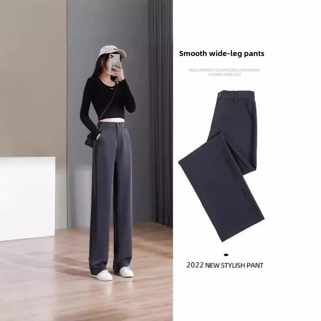 Elastic Wide Leg Suit Pants For Women Spring Autumn High Waist Slimming Drapey Style Plus Size Casual Floor Length Trousers