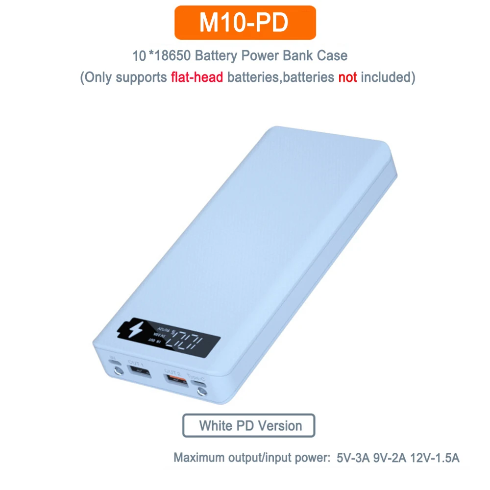 Portable M10 QC3.0 USB LCD Display DIY 10x18650 Battery Case Power Bank Shell External Box 18650 Powerbank For Phone