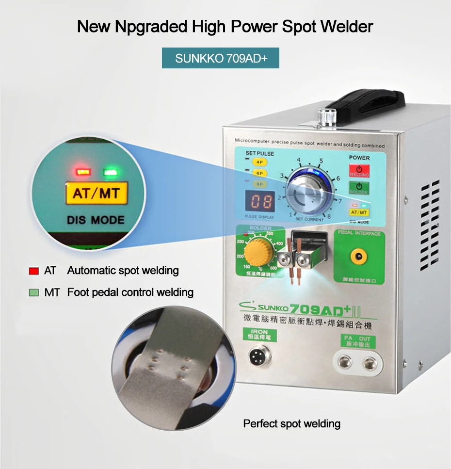 SUNKKO 709AD+ Battery Spot Welder Automatic Induction Pulse Welding Lithium Battery Pack 3.8KW Spot Welding Machine With 70B Pen