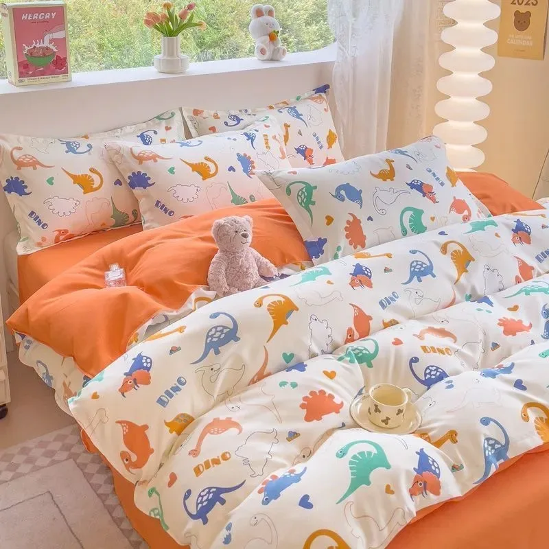 Thickened Ins-style 4-piece Bedding Set / 100% Pure Skin-friendly Cotton Single Duvet Cover,4-piece