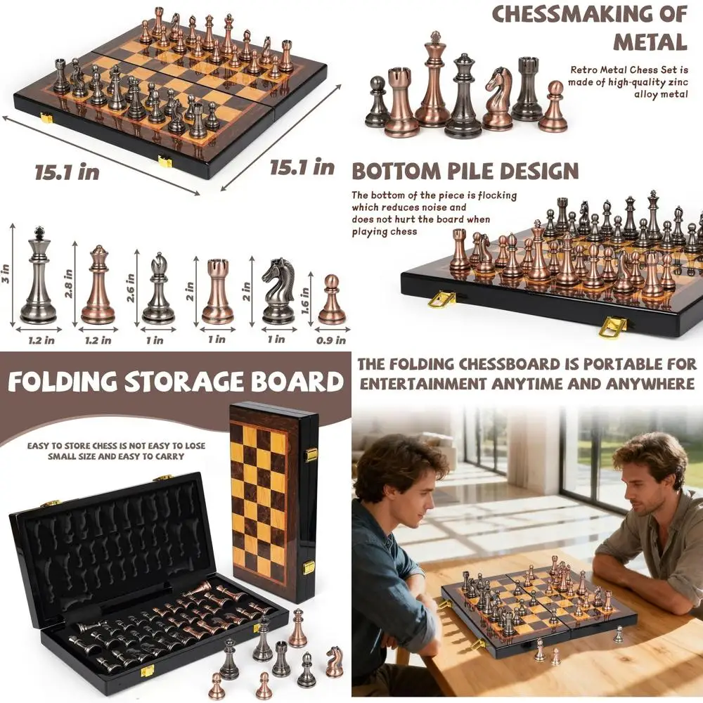 

Элегантный 15-металлический набор шахмат с деревянной доской | Утяжеленные детали | 2. Дополнительные королевы | Идеально подходит для взрослых и турниров | Стильный декор