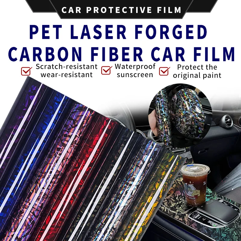 Carbon Fiber Wrap Vinyl Car High-quality Rainbow Laser Flower Carbon Black Blue Silver Red Purple Powder Decals for Vehicle Film