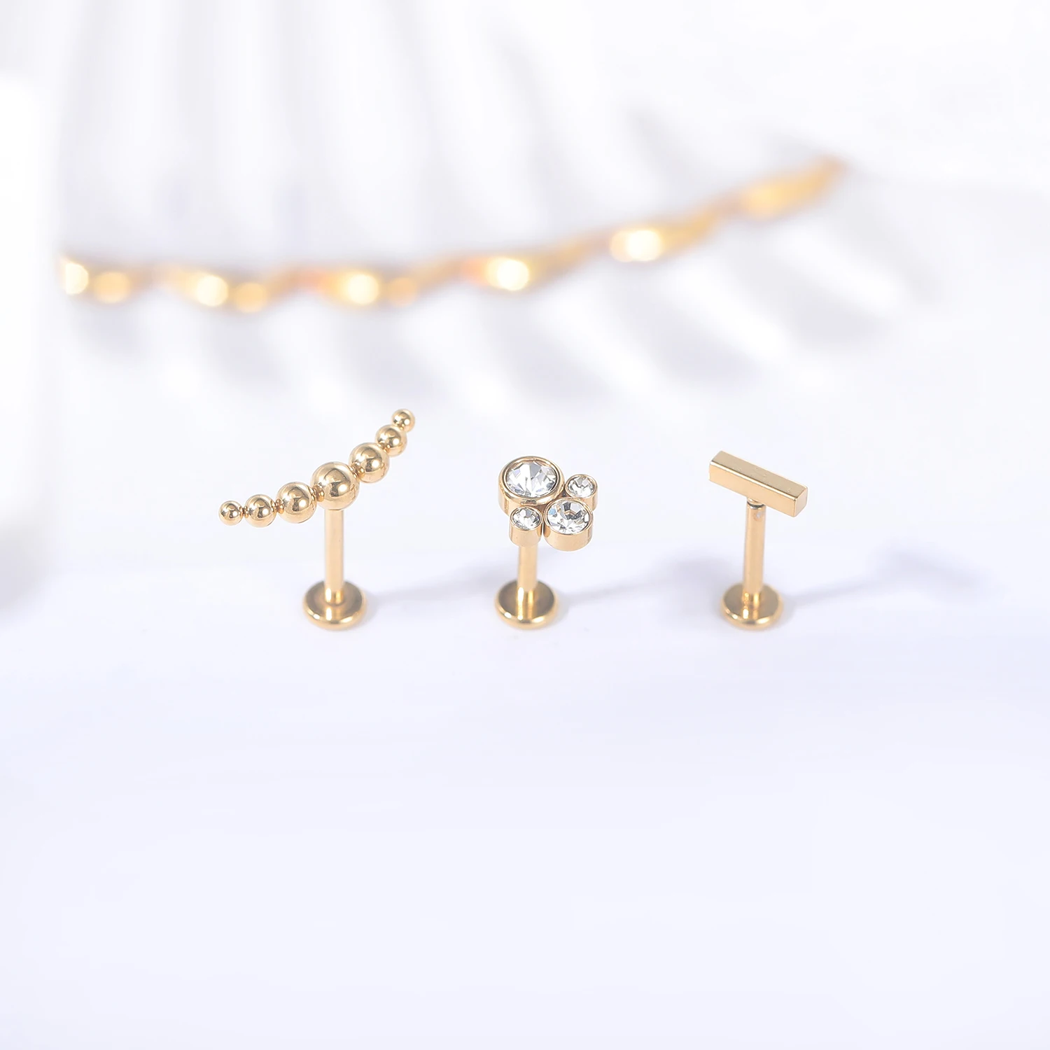 ZS 1PC 16G Rose Gold Plated Helix Piercing Earring Zircon Lip Stud Star Moon Labret Piercing Jewelry Crystal Lip Body Jewelry