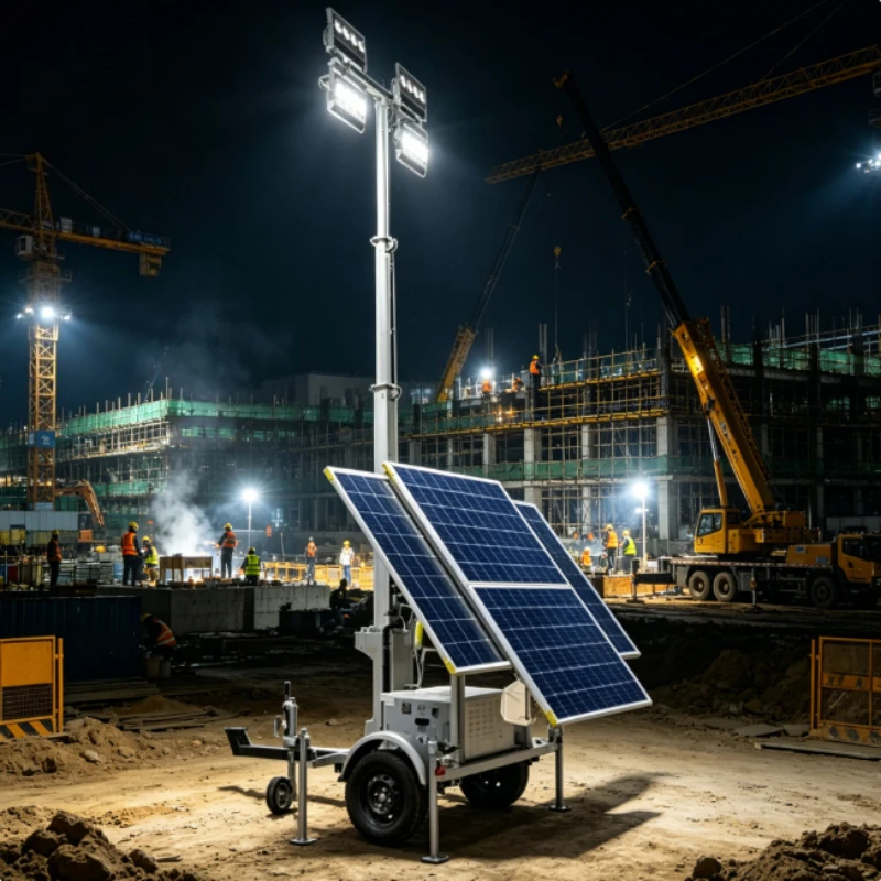 Customized Mobile Solar Lighting Tower Portable Solar LED Lighthouse Tower with Trailer & Battery Storage