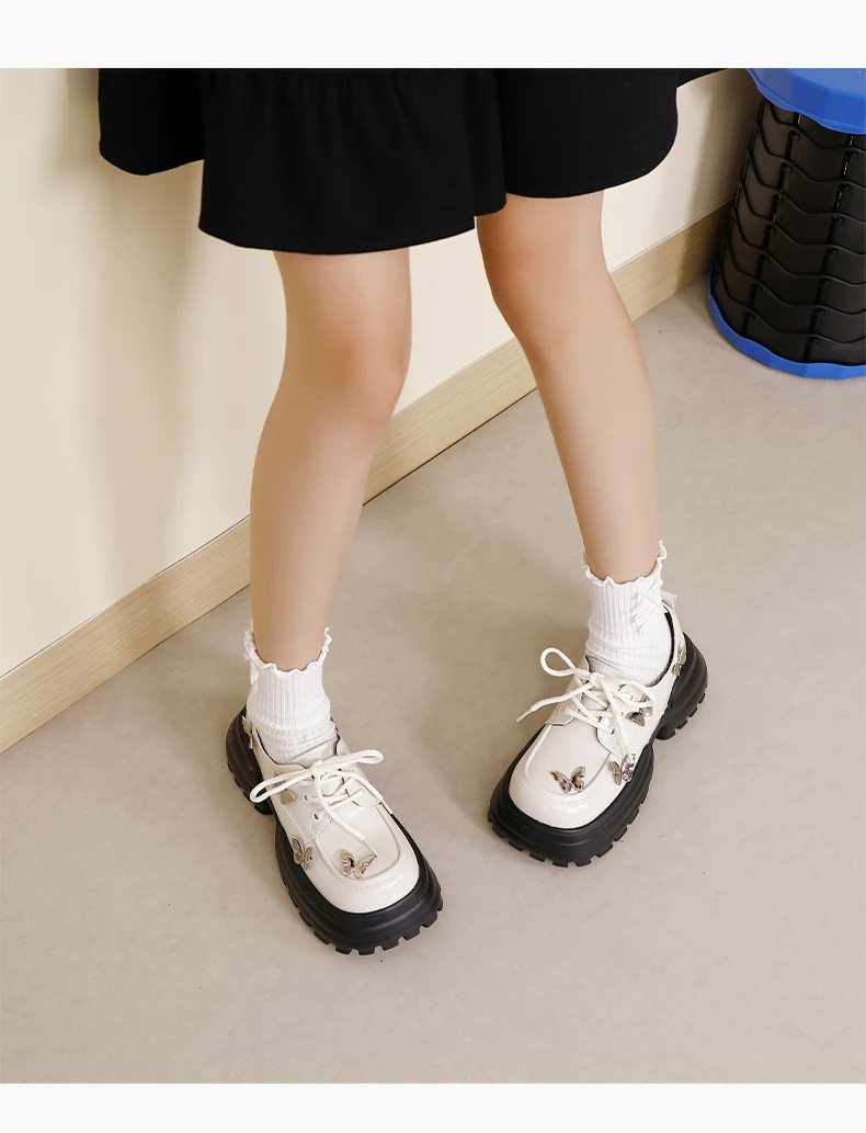 خريف جديد فراشة عادية أوف وايت الارتفاع زيادة أحذية نسائية تنوعا النمط البريطاني الأسود الدانتيل متابعة أحذية من الجلد