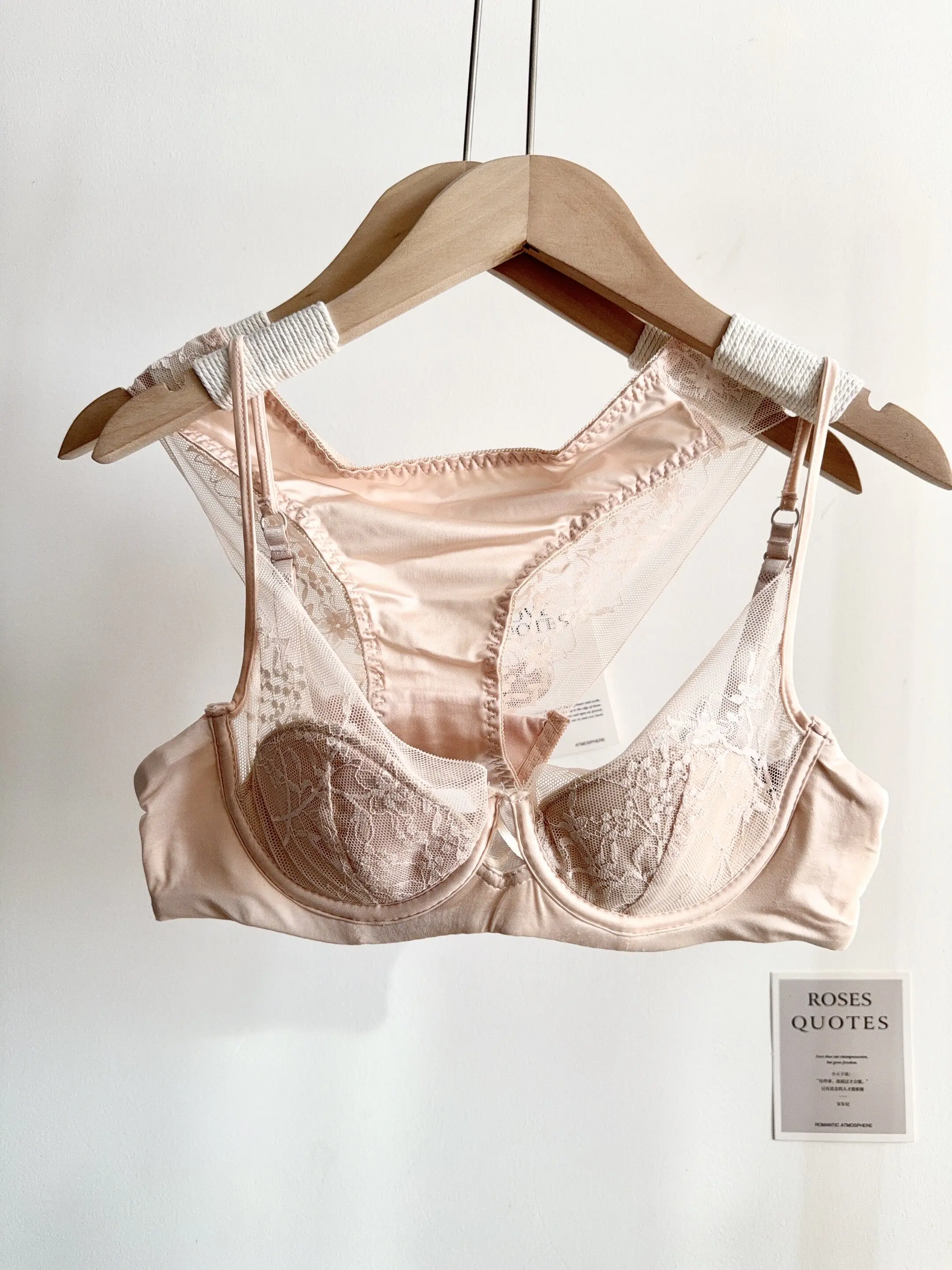 Conjunto de Lencería de Encaje Cómodo para Mujer, Sujetador con Aros Suaves, Copa Delgada, Push-Up, Transpirable, Ropa Interior para Mujeres con Busto Pequeño