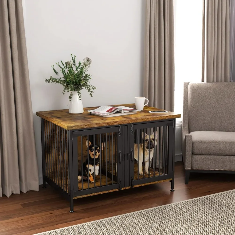 

Double Dog Crate with Divider for 2 Small or 1 Dog, Furniture Style Kennel Indoor Cage with Removable Panel