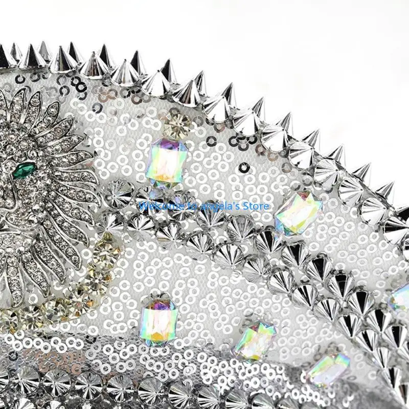X4YC Unique Silver Navies Hat Sequins Decorated Hat Rhinestones Lion Hat Street Styles