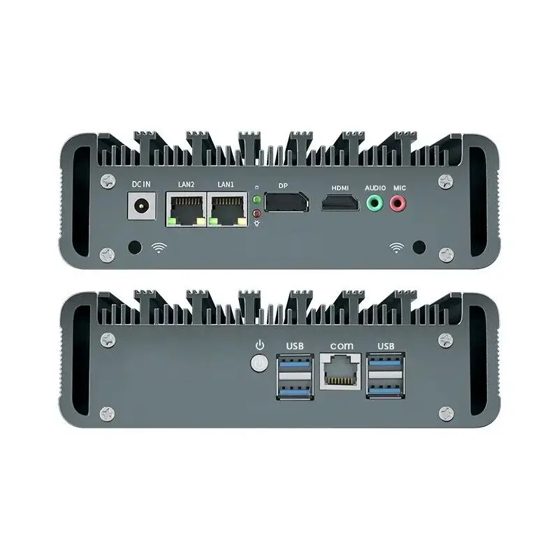 كمبيوتر مكتبي صغير بدون مروحة يدعم 4K i7-8550U 4 النوى RJ45 COM Linux Firewall كمبيوتر صناعي صغير i5-8250U 4G Dual LAN