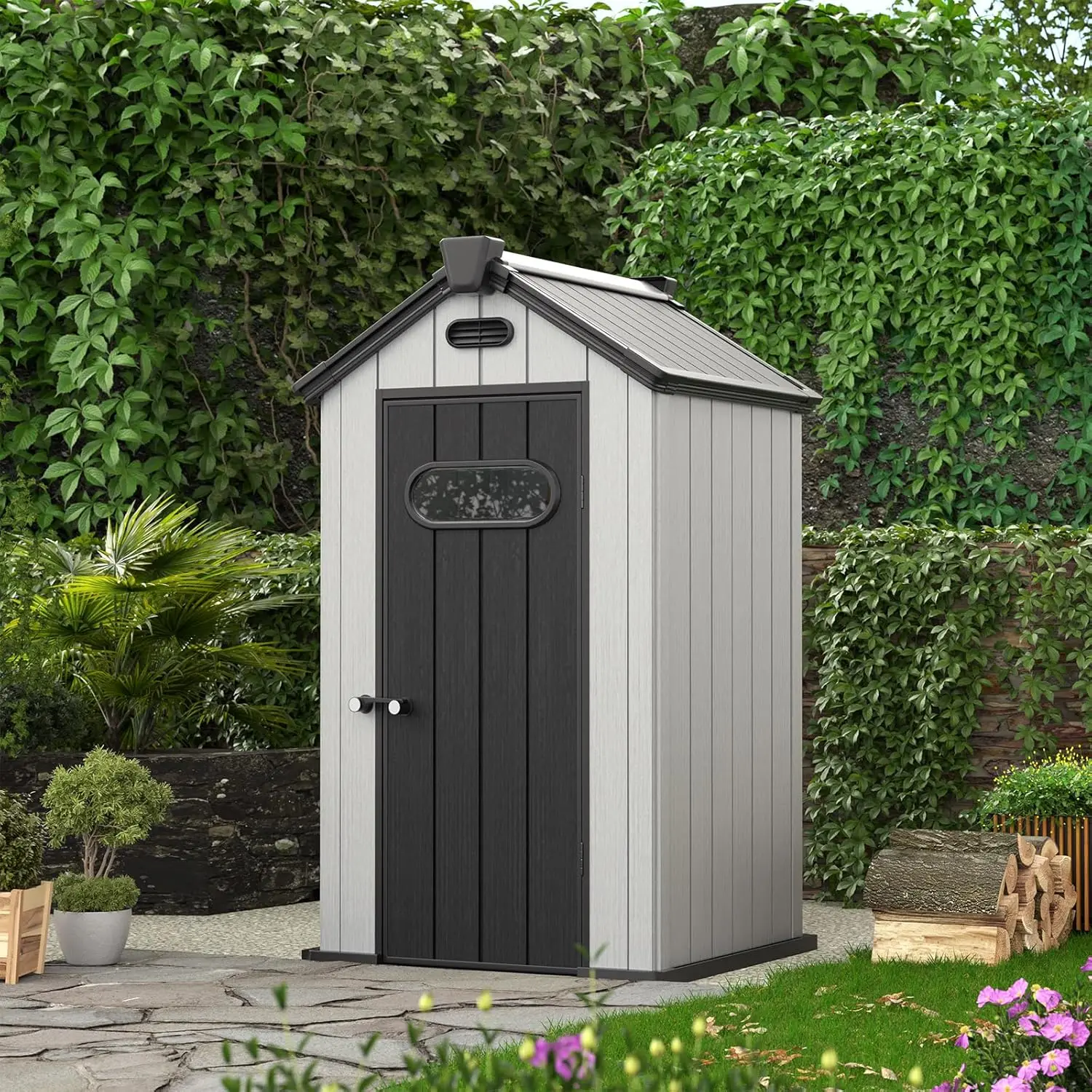 Outdoor Storage Shed Amopatio Resin Garden Shed Backyard Storage Shed Outside Tool Storage Shed House 4' x 4'