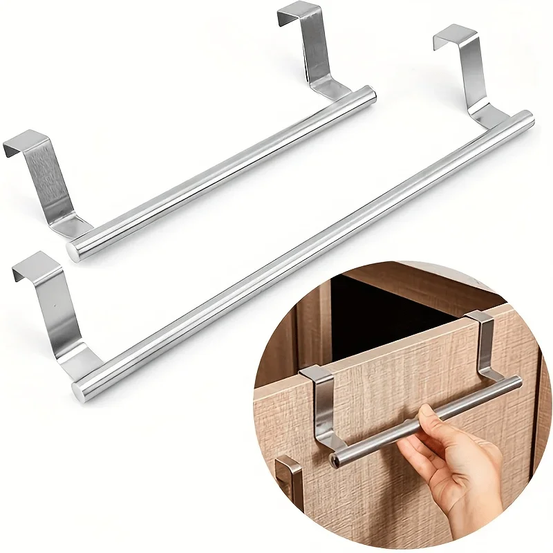 1pc Kitchen Stainless Steel Towel Rack Storage Rack Non-Porous Cabinet Door Back Rag Rack Storage