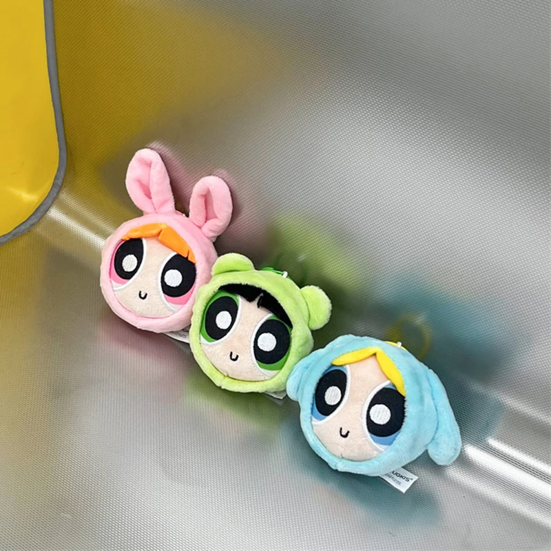 8-12cm Powerpuff Girls Plüsch-Schlüsselanhänger und Taschenanhänger, Kleine Tierkopf-Plüschpuppen, Niedliche Cartoon-Mädchen Taschendekoration – Detail 4