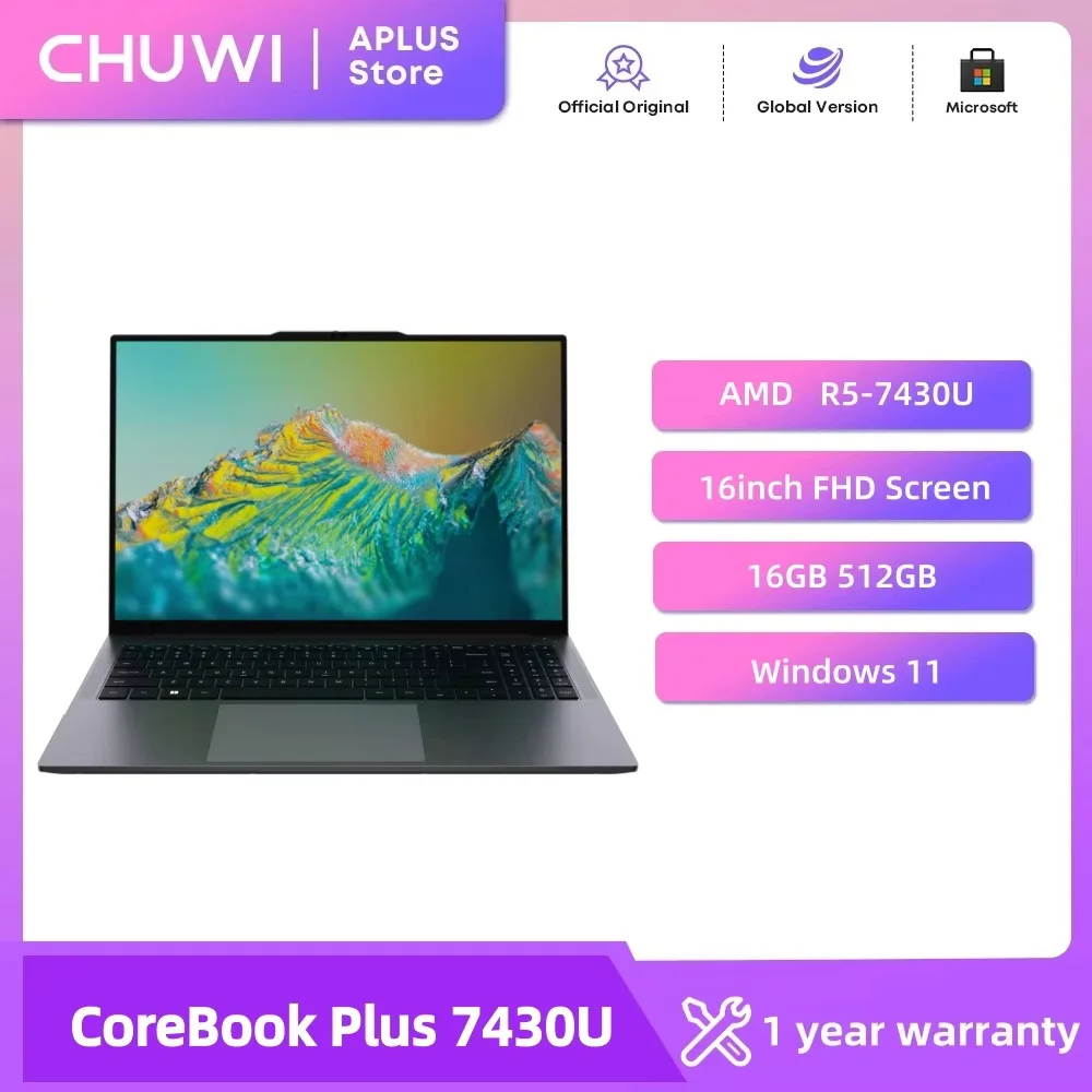 CHUWI CoreBook Plus Laptop AMD R5-7430U 6 Cores Gaming Laptop 16 GB RAM 512 GB SSD16 inch Groot FHD Scherm Notebook Windows 11