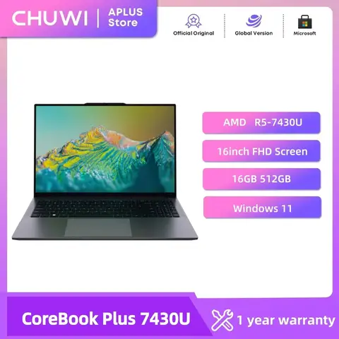 CHUWI CoreBook Plus 노트북 AMD R5-7430U 6코어 게이밍 노트북 16GB RAM 512GB SSD 16인치 대형 FHD 화면 노트북 윈도우 11