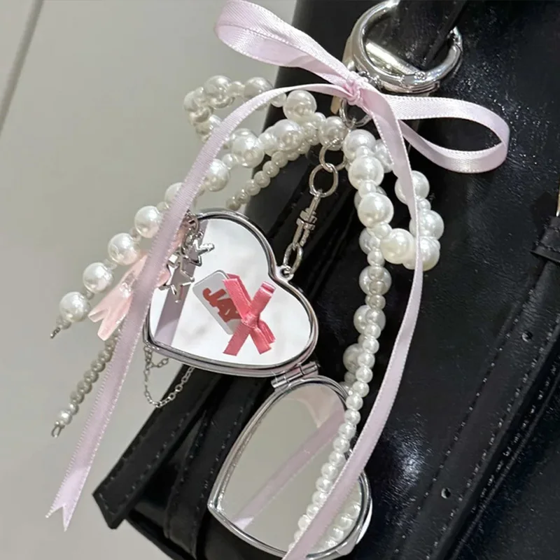 Y2K INS اللؤلؤ Bowknot المفاتيح النساء اللؤلؤ شرابات الوردي الشريط الحلو معلقة Keyrings ظهره حلقة رئيسية اليدوية مجوهرات هدايا