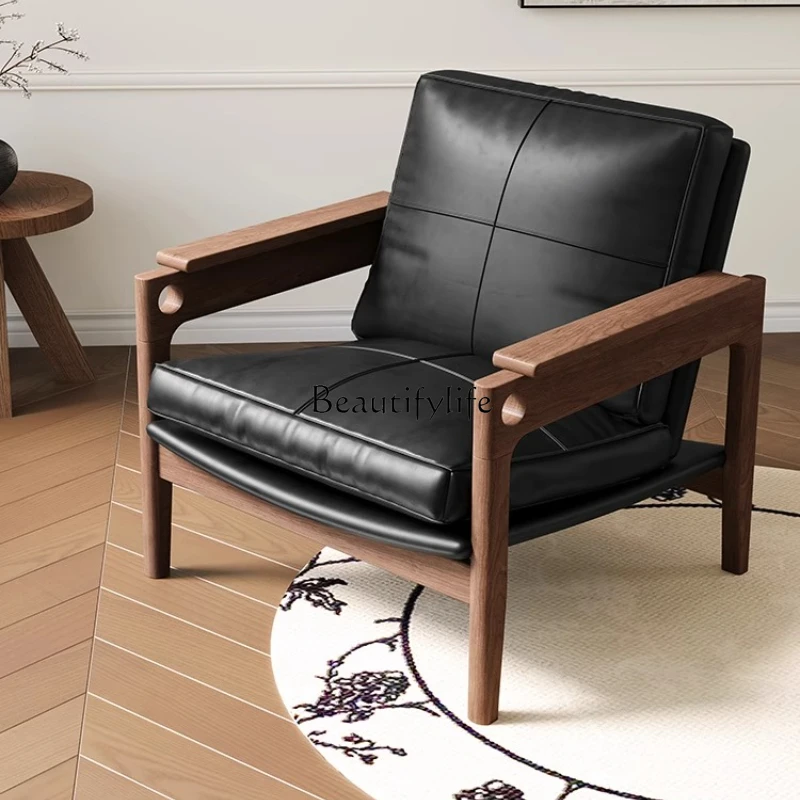 

*Solid wood single sofa chair living room bedroom balcony leather leisure chair