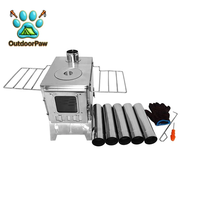 Camping Firewood Stove Folding Desktop Stove Light Portable Tent Stove With 1.42m Chimney Pipes Outdoor Stainless Steel Furnace