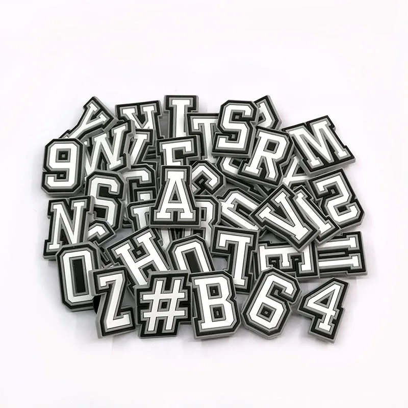 زخرفة أحذية الحروف 0-9 #   عدد الأبجدية ABC-Z أحرف الصنادل أحذية زهرة DIY اكسسوارات الزينة للرجال والنساء