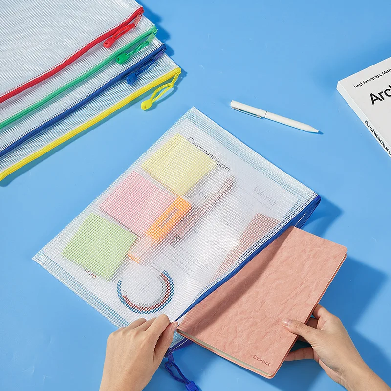 A3 A4 A5 A6 Grid Transparent Document Case Waterproof Paper Files Handbag with Zipper Pouch File Organizer Storage Stationery