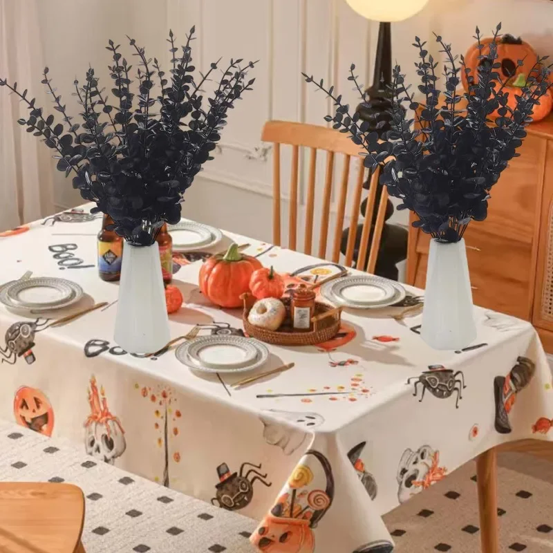 50/10x فروع الأوكالبتوس الاصطناعية السوداء محاكاة الزهور ينبع هالوين الشكر الحلي DIY بها بنفسك ديكور المنزل الجدول #4