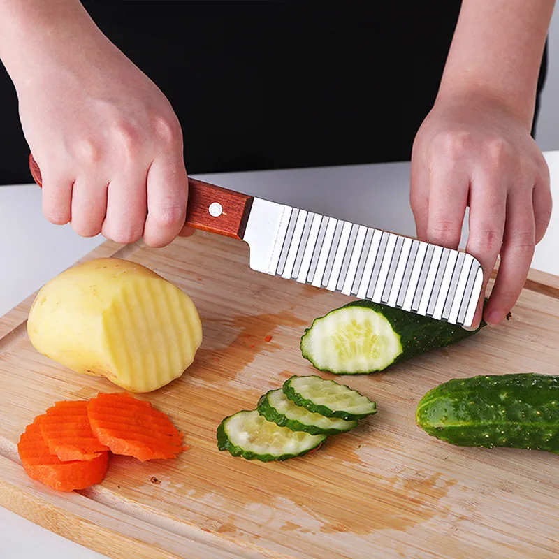 Potato Wavy Knife,French Fries Cutter,Stainless Steel Potato Cutter Knife,Wavy Crinkle Cutter,Vegetable Strips Corrugated Cutter