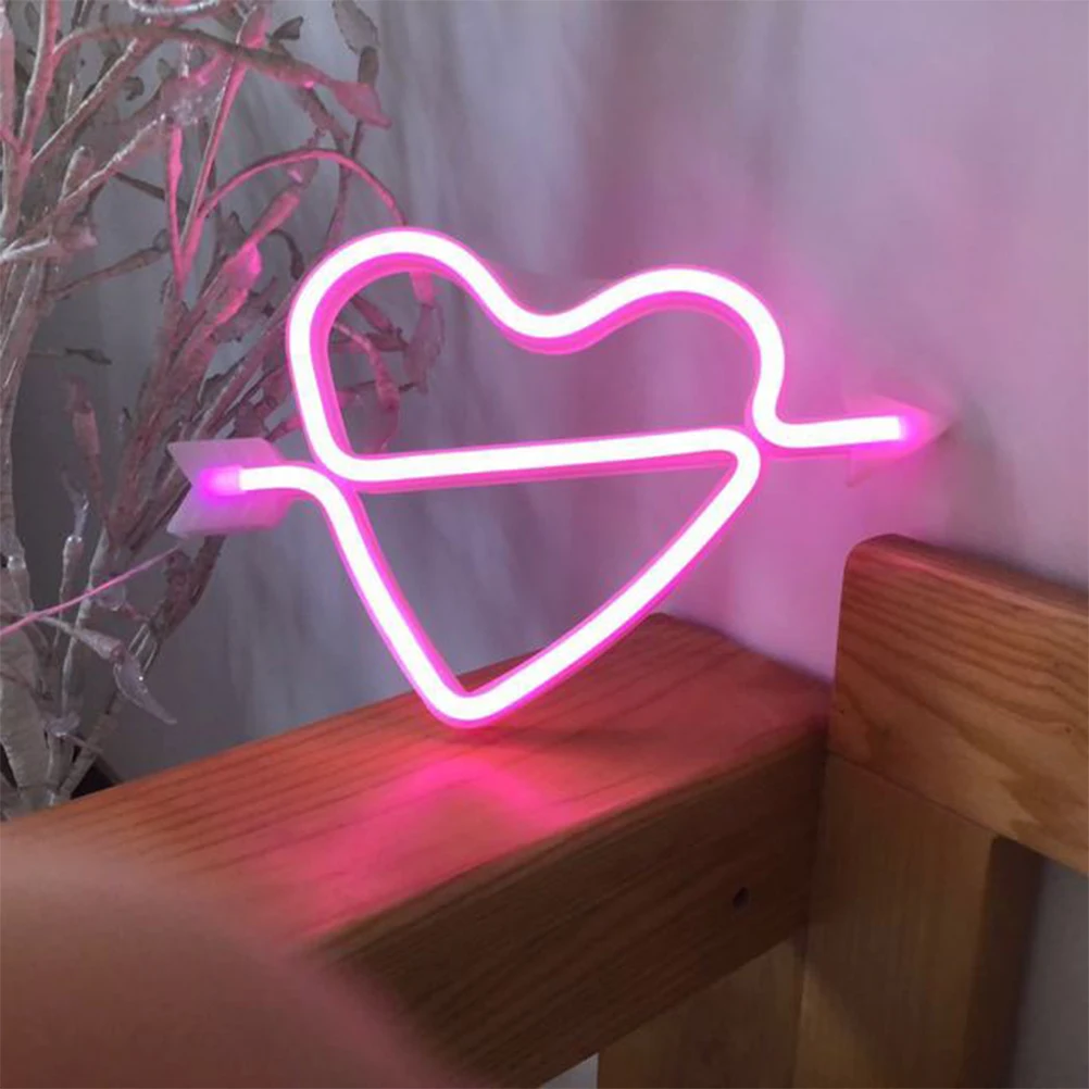 LED Neon Sign Heart Shape Pink Light Low Power Consumption Night Lamp for Bedroom Party Wedding Decoration Proposal Light