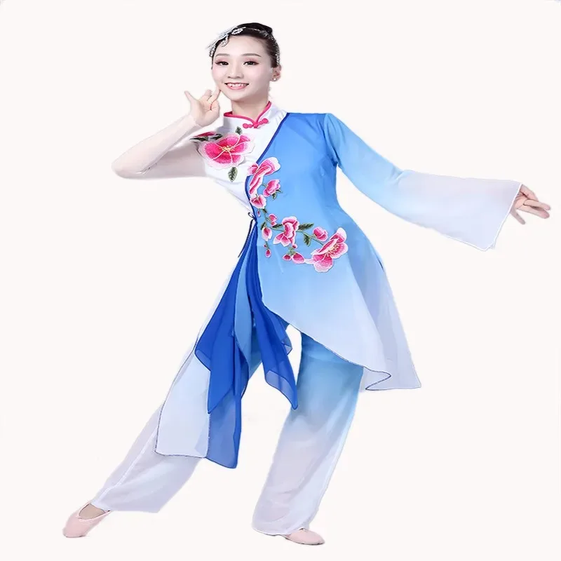 Trajes de dança clássica Yangge para mulheres e meninas, roupas de dança elegantes para adultos, dança chinesa de fãs