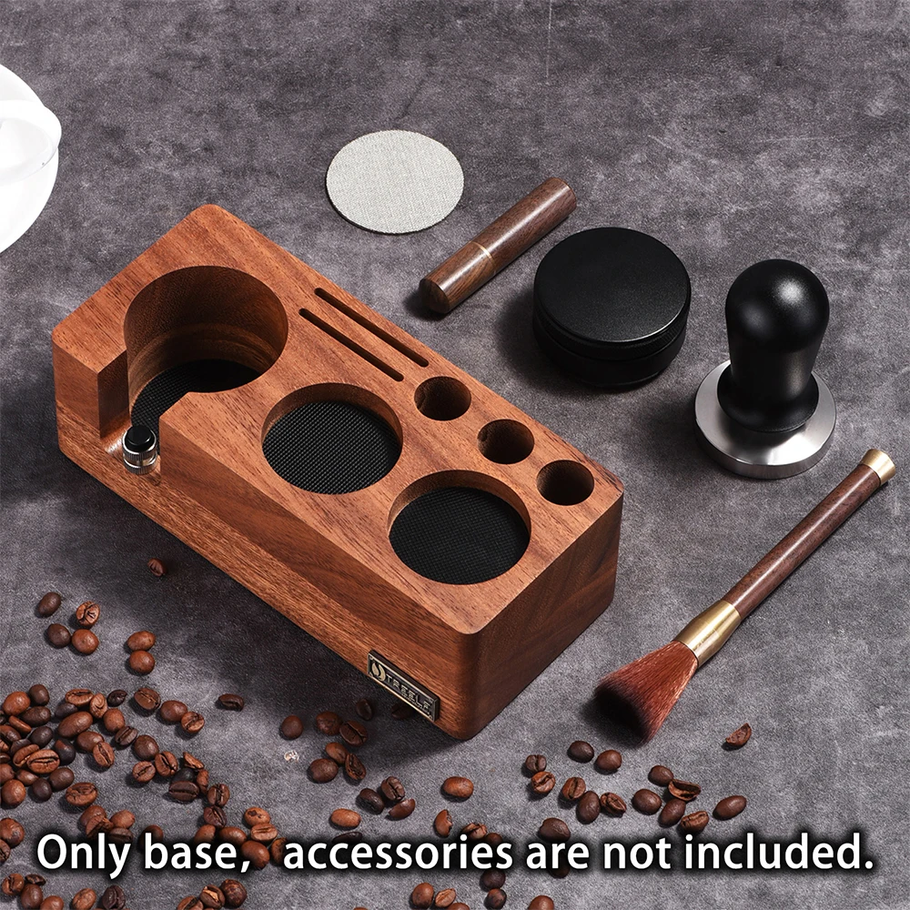 Walnut Espresso Tamping Station 54mm 58mm Espresso Machine Portafilter Stand Base Adjustable Height 3-in-1 Coffee Tamper Station