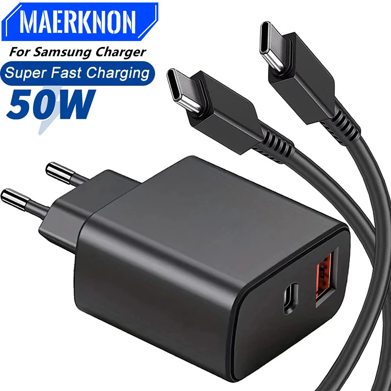 50W USB PD Charger for Samsung Galaxy S22 S23 Ultra Note 10+ 5G USB Fast Charge Mobile Phone Type C Quick Charging Wall Adapter