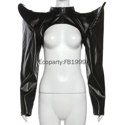 Col dker Women Y2k Pu Leather Jackets Black Fashion Punk Long Sleeve Zipper Hipster Crop Coat Harajuku Steampunk Mini Streetwear