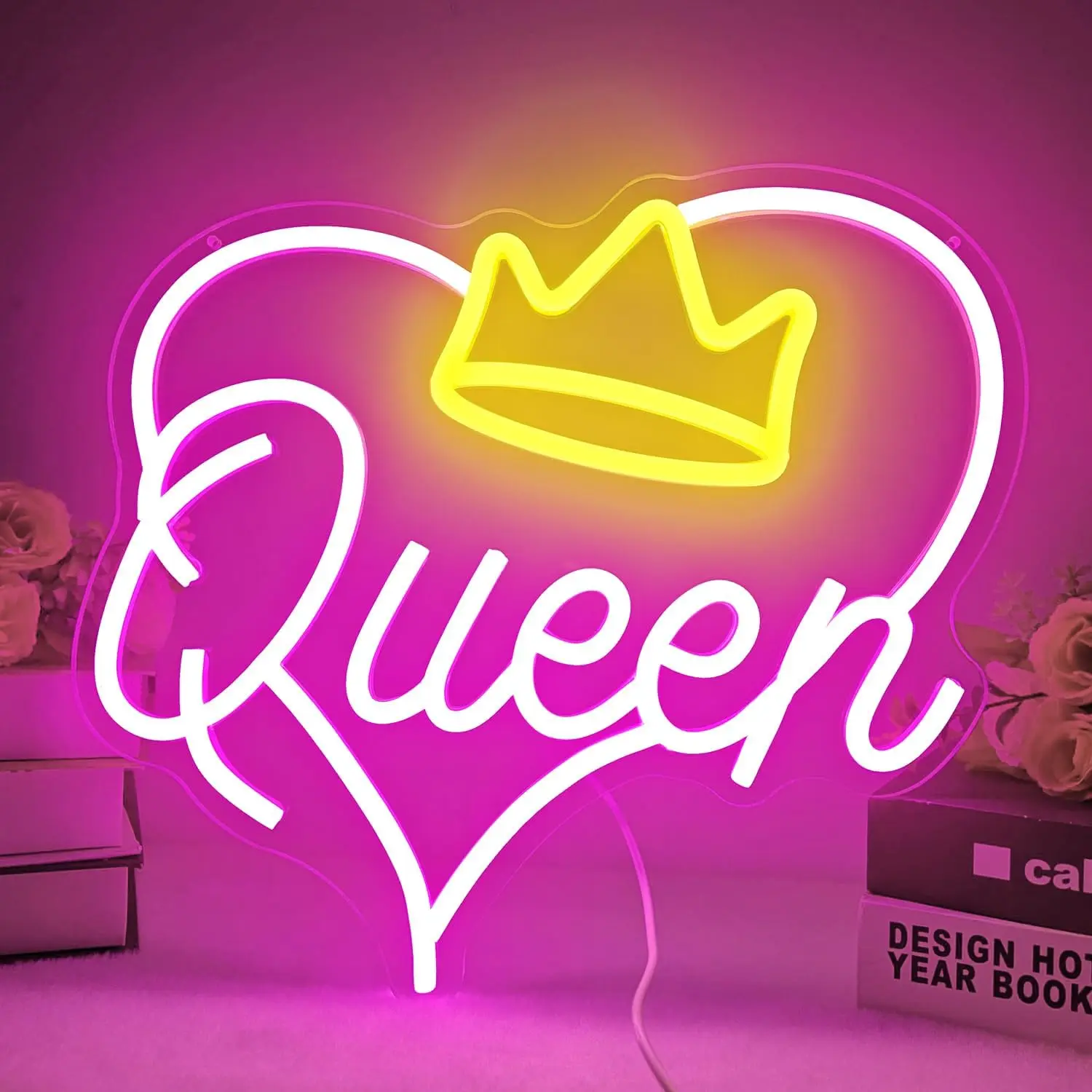 Queen Neon Sign Crown Queen Pink LED Heart Neon Light For Bedroom Room Party Wedding Backdrop Wall Decor Valentines Day Gift