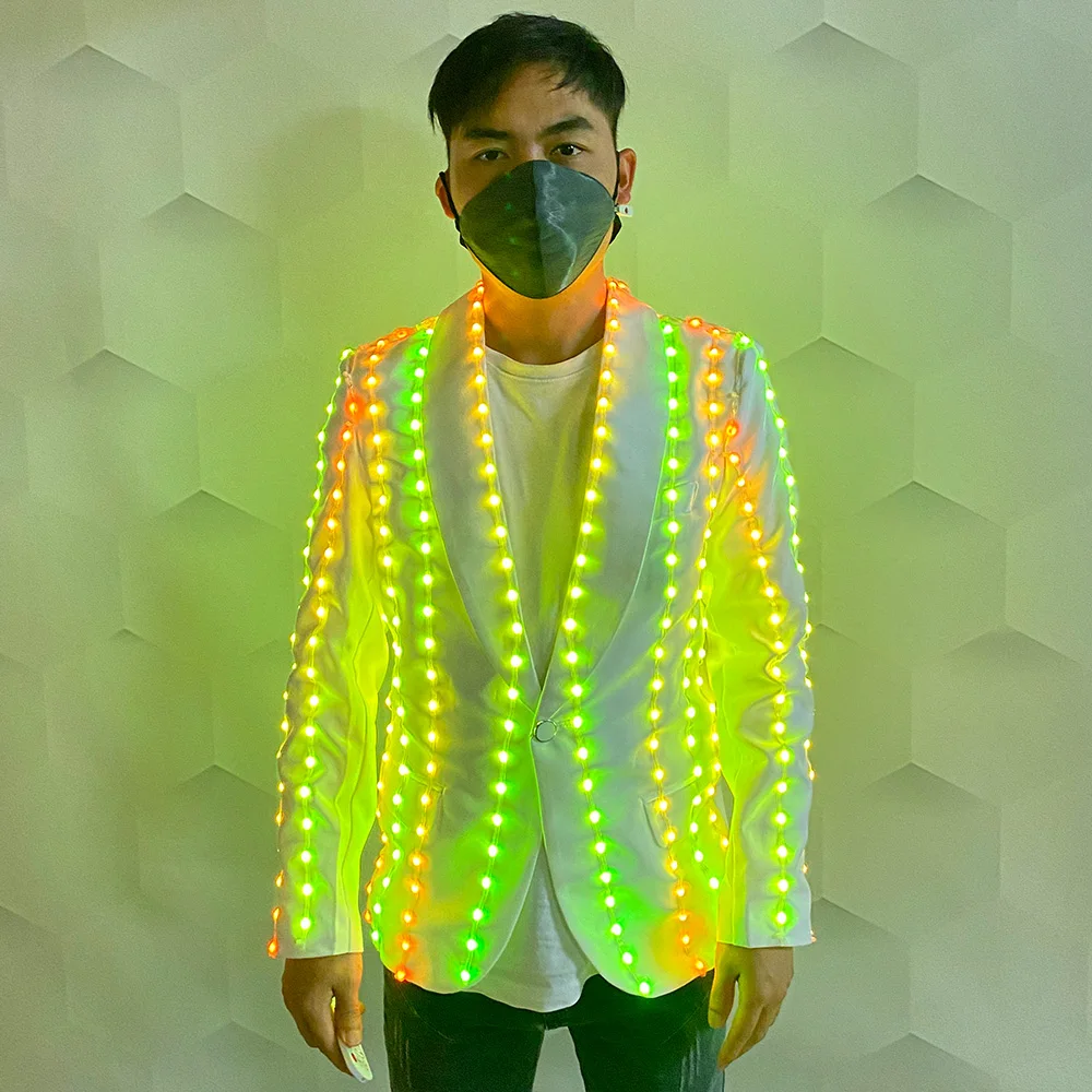 Full color LED suit Fashion Host Glow costume Glow-in-the-dark DJ Singer Dancer Stage Show Glow Jacket for Halloween party