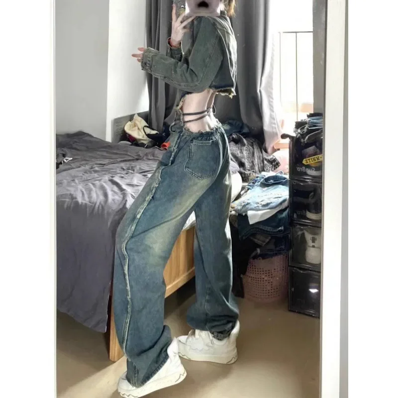 

American Style High Street Retro Baggy Straight Leg Wide Leg Women's Jeans Korean Fashion Women's Denim Pants Y2k Streetwear