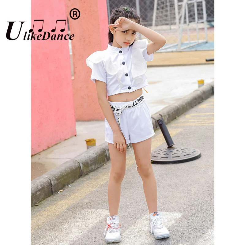 Kpop Girls Clothes Jazz Dance Costume White Performance Suit Hip Hop Modern Dance Outfit Kids Stage Wear Fashion Clothing