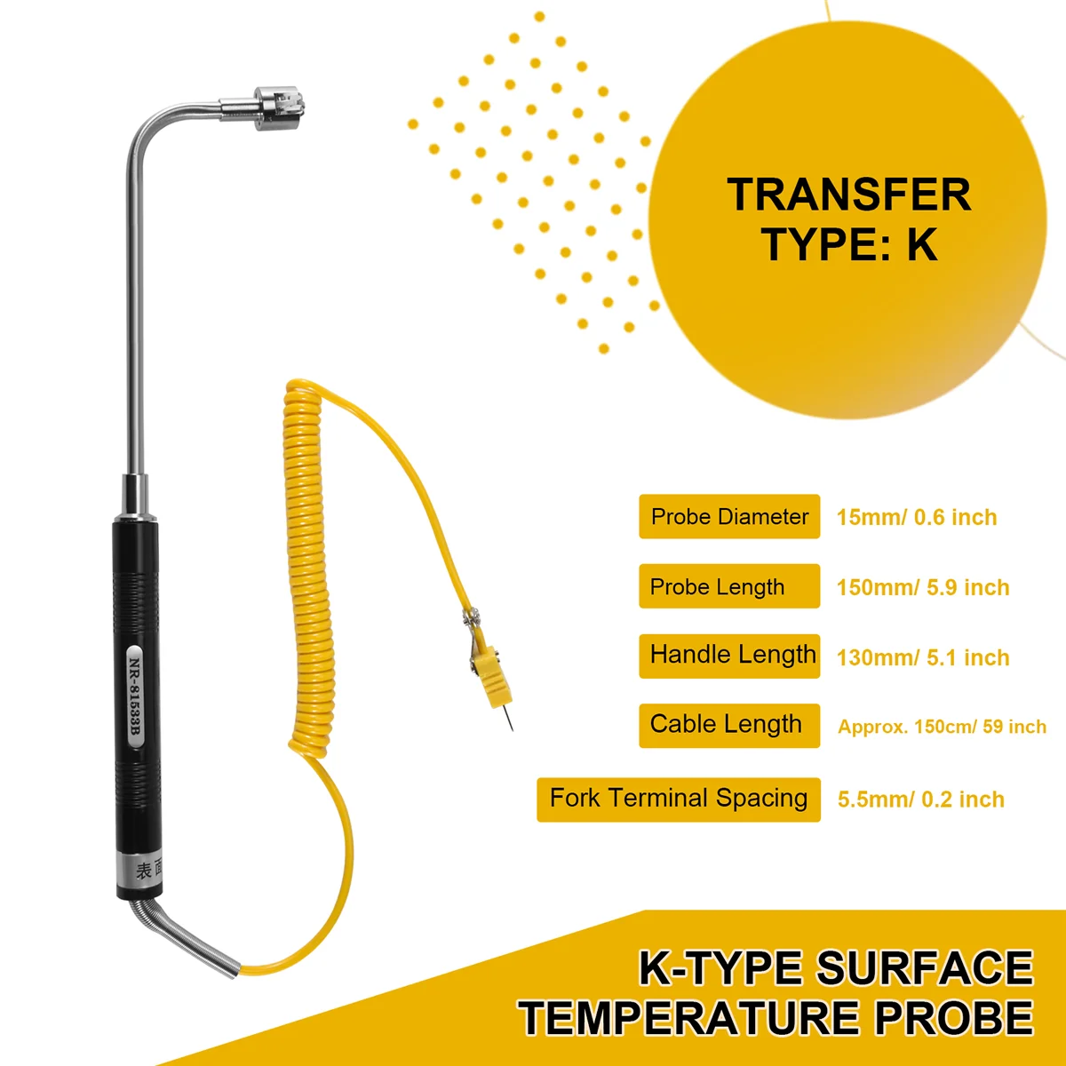 Sensor tipe NR-81533B K permukaan sudut kanan pemeriksa suhu suhu tinggi Thermocouple -50 sampai 500 ℃