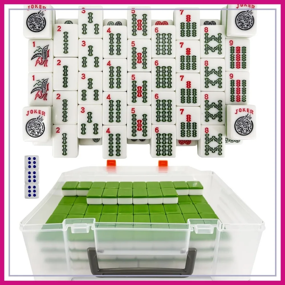 

166 American Mahjong Tiles Set with Carrying Case, 3 Dice, 1.2 inch Tiles for Parties with Friends Family, Green