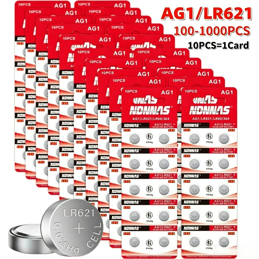 100-1000PCS AG1 LR621 LR60 164 1.5V Alkaline Button Cell 364 SR621SW V364 SR60 CX60 For Watch Calculator Laser Toy Key Fob
