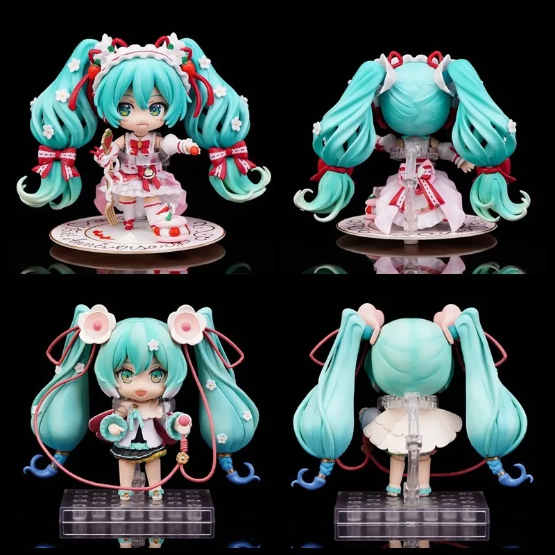 Miku Model Strawberry Flower 15th Anniversarycommemorative Q Version Cute Stand Posture Figure Pvc Model Toy Car Decoration Gift