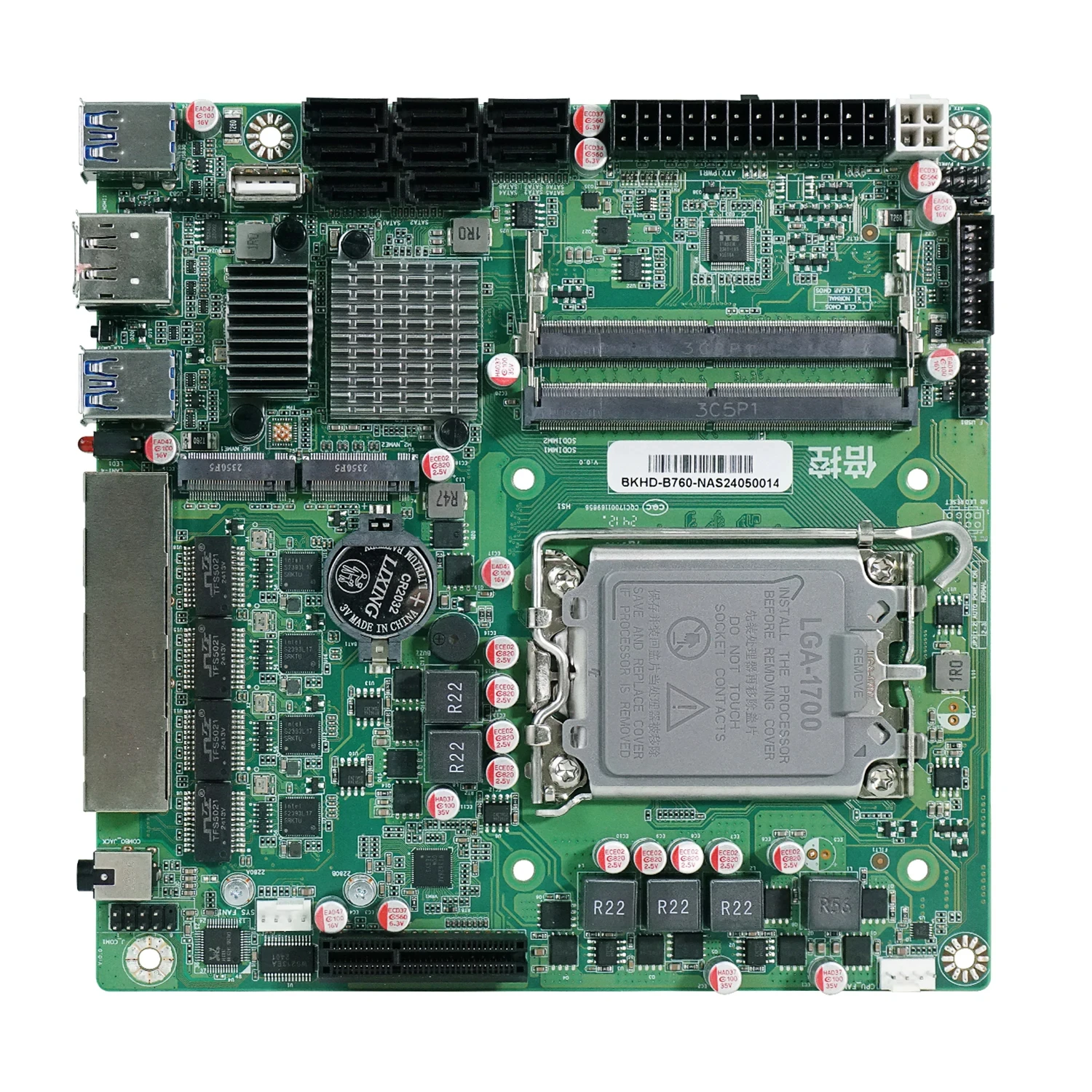 Mini ITX B760 NAS Motherboard Home Processor LGA1700 CPU 2*DDR5 4*i226 2.5G 2*M.2 NVME 8xSATA 1*PCIEX4 1*DP 1*HD Firewall Server