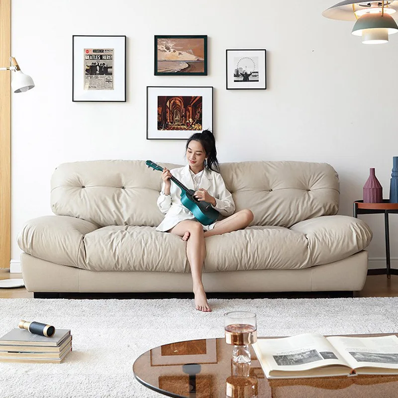 Nordic down sofa modern minimalist living room technology cloth four-person Japanese cream wind white clouds minimalist