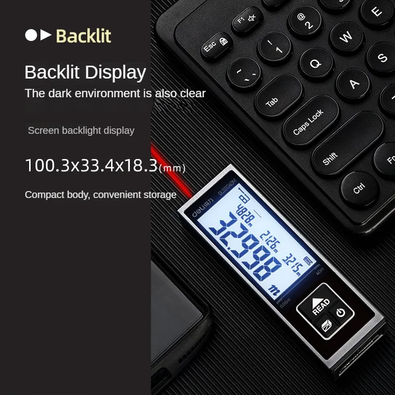 Imagem -03 - Deli-laser Rangefinder High Precision Measurement Device Magnetic Tape Measurement Device Digital Ruler Testing Tool 40m