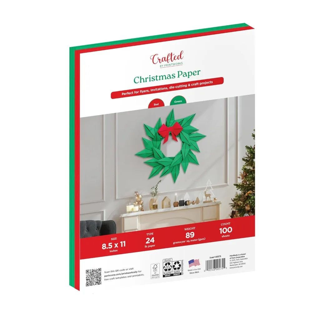 Red and Green Christmas Craft Paper 100 Sheets 8.5 x 11 Inches for Holiday Printing School Projects Scrapbooking Gift Wrapping Card Making and DIY Decorations Premium 24 lb 89 gsm Printer Compatible Paper Made in USA