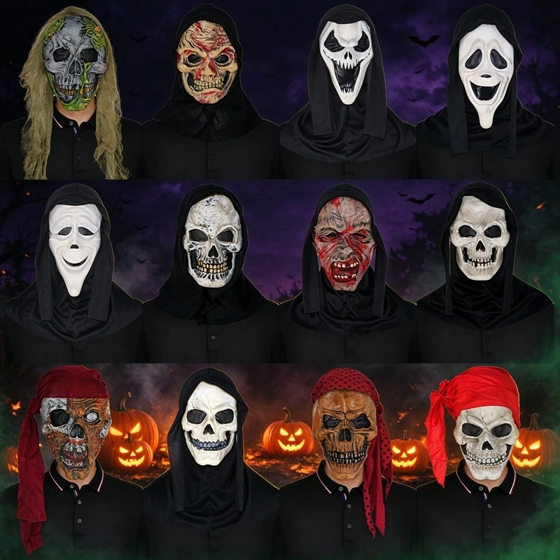 Halloween Cosplay Prank Props Face Skull Mask Full Head Cover Eco PVC Headgear for Adult Carnival Masquerade Party Costume