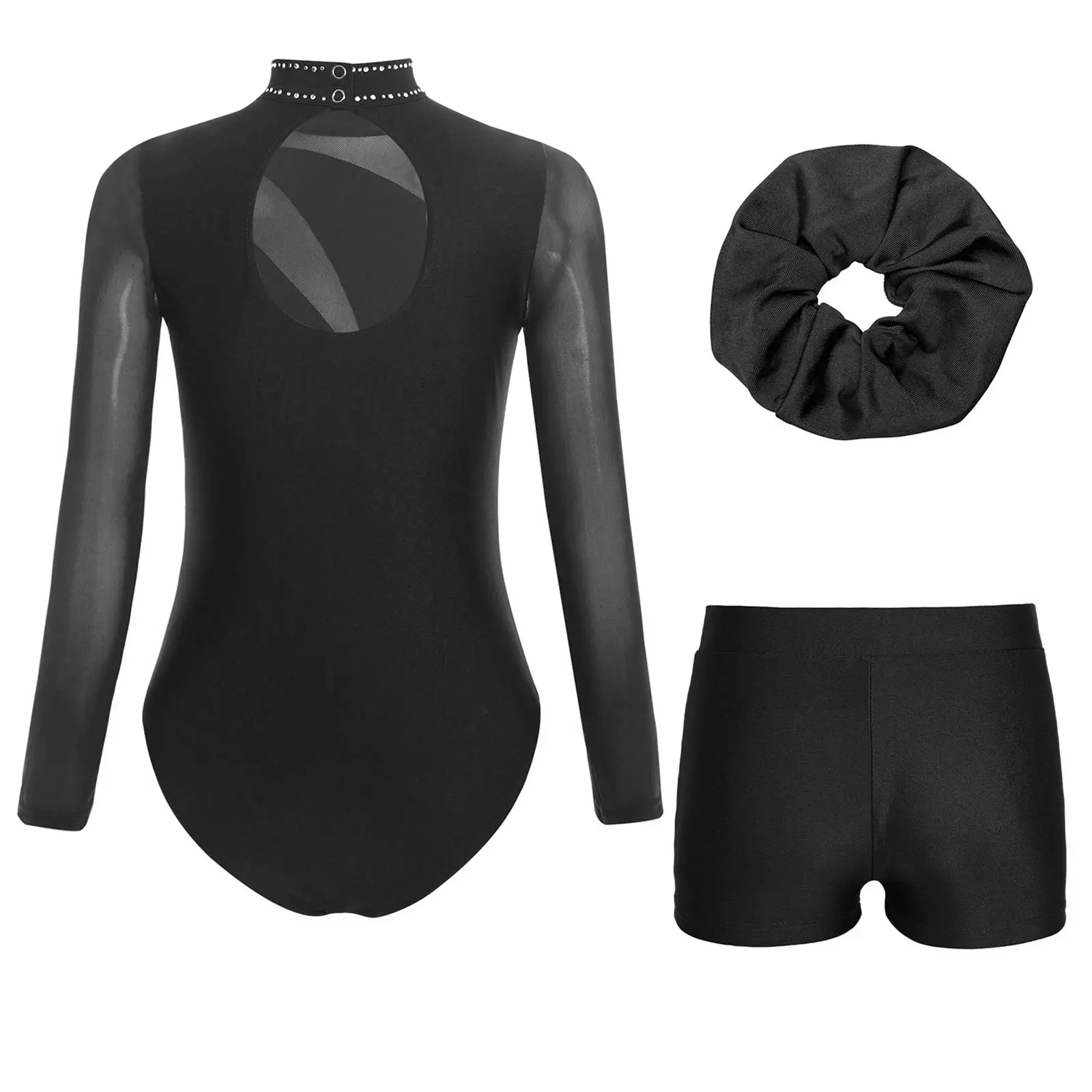 Conjuntos de balé para meninas, roupas esportivas, ginástica, patinação artística, roupa de dança, manga longa, strass, collant com shorts, faixa de cabelo