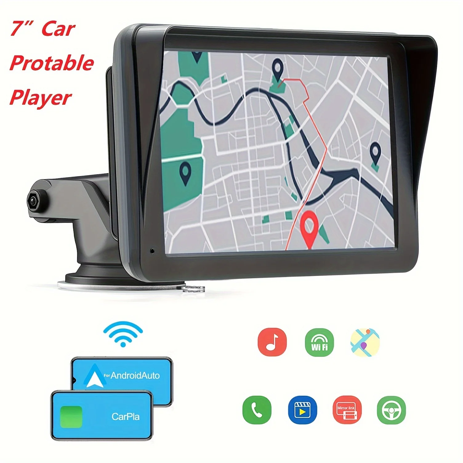 

NEW 7" Portable Car Stereo Wireless Android Auto, Touch Screen With Vehicle GPS Multimedia Player Support Wireless US Stock