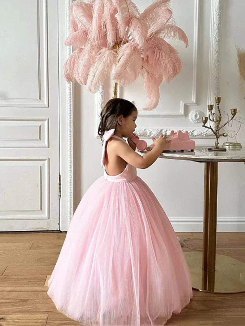 Flower Girl Dresses Elegant Fluffy Layered Tulle High Neck Wedding Elegant Flower Child's First Eucharistic Birthday Party Dress