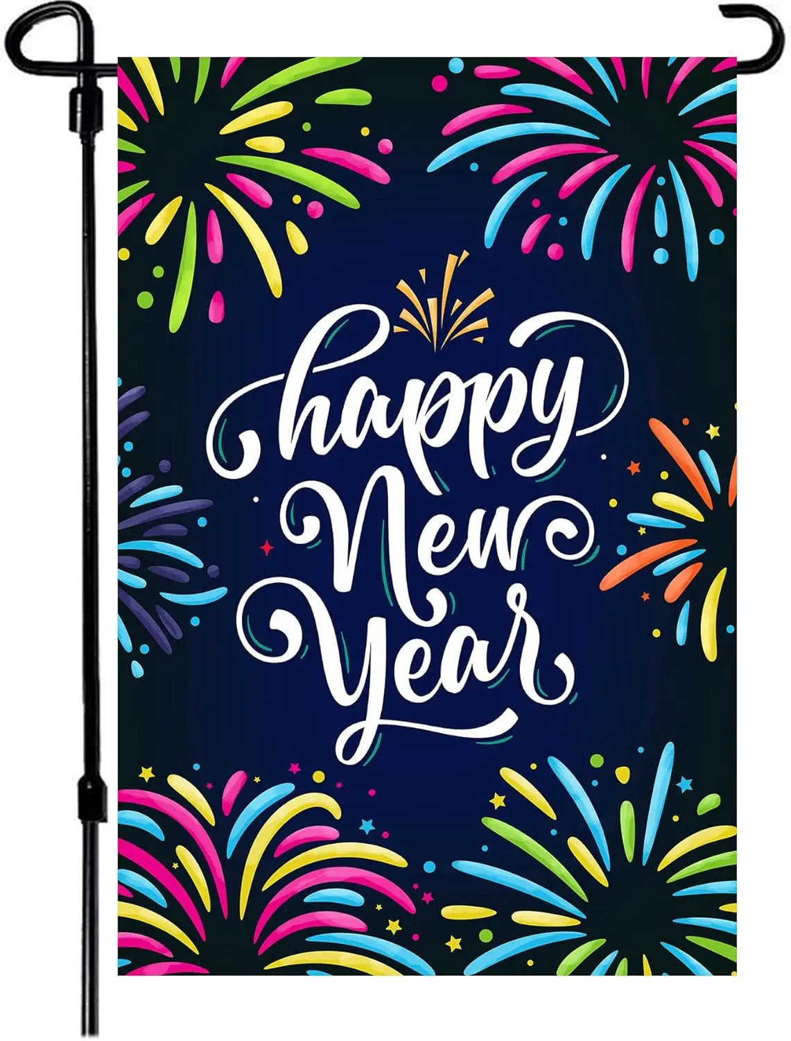 Akeydeco New Years Flag,Happy New Year Garden Star Flag 12.5x18 Inch Double Sided Printing Season Flags for New Year Decoration